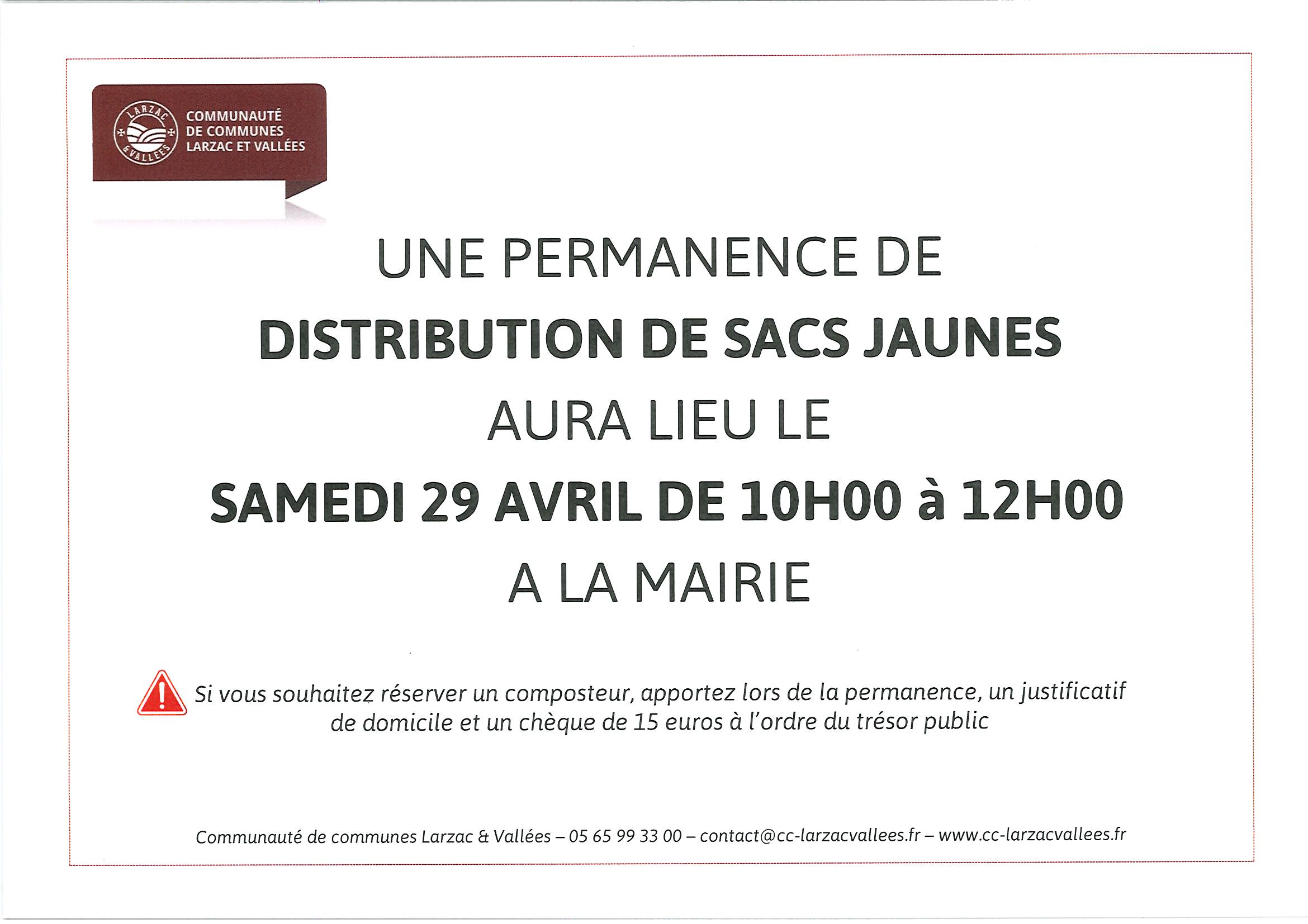 Lire la suite à propos de l’article DISTRIBUTIONS DE SACS JAUNES LE 29 AVRIL 2023 A LA MAIRIE