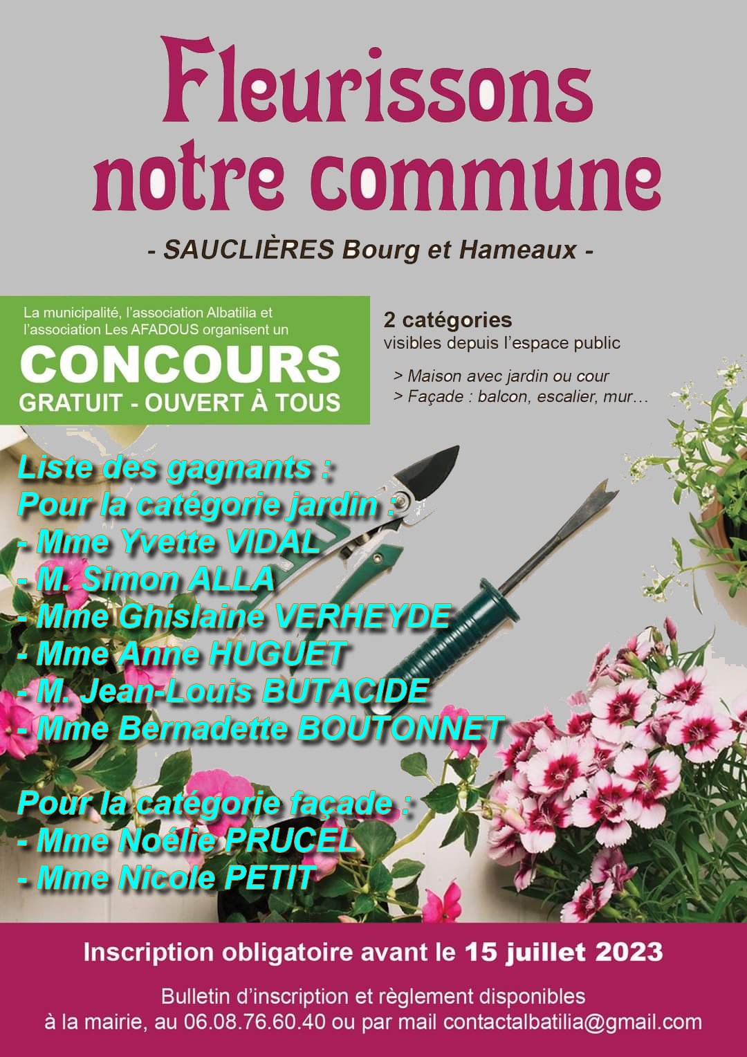 Lire la suite à propos de l’article LISTE DES GAGNANTS DU 1er CONCOURS « FLEURISSONS NOTRE COMMUNE »