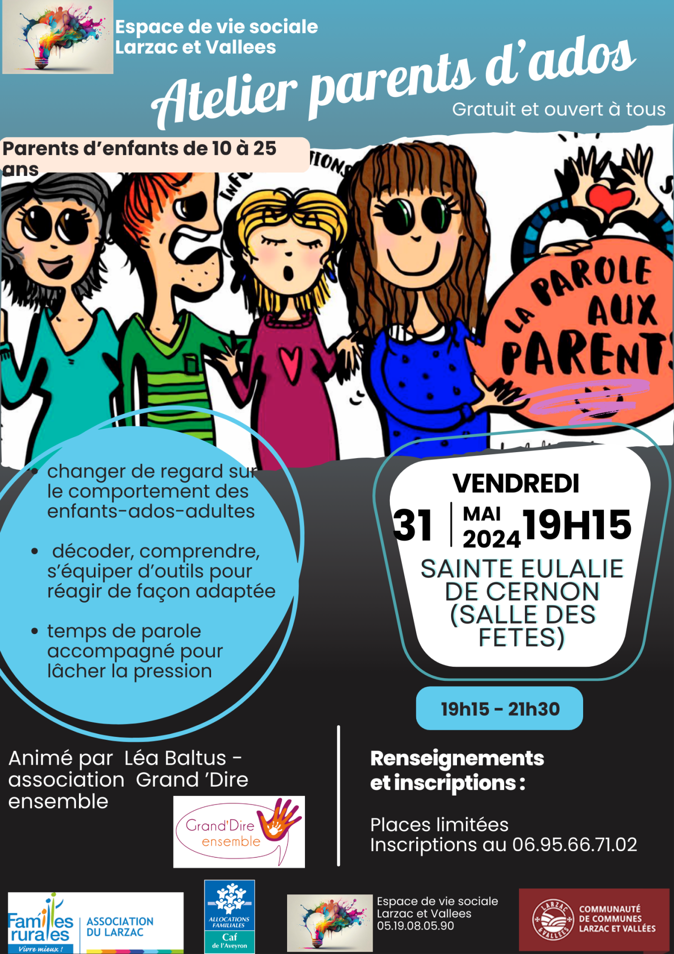 Lire la suite à propos de l’article ATELIER PARENTS D’ADOS A LA SALLE DES FETES SAINTE EULALIE DE CERNON 31 MAI 2024